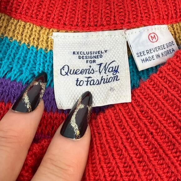 ❌SOLD❌1970's QUEENS WAY TO FASHION rainbow knit sweater made in Korea - Picture 8 of 17